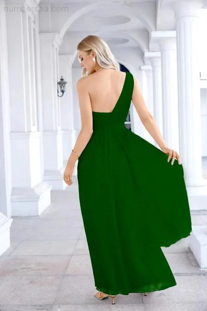 Ladies Chiffon One Shoulder Bridesmaid Evening Dress Wedding Party Evening Dress 28133 - Image 170