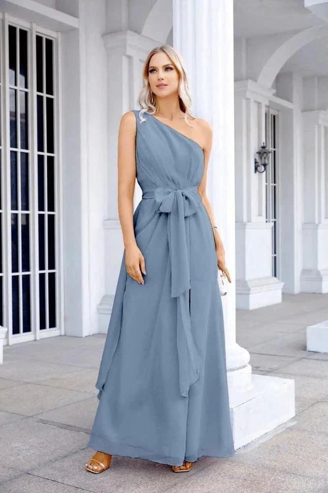 Ladies Chiffon One Shoulder Bridesmaid Evening Dress Wedding Party Evening Dress 28133 - Image 173