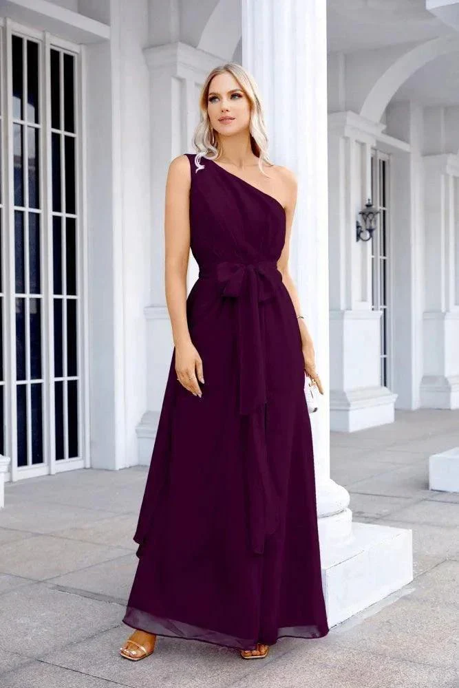 Ladies Chiffon One Shoulder Bridesmaid Evening Dress Wedding Party Evening Dress 28133 - Image 177