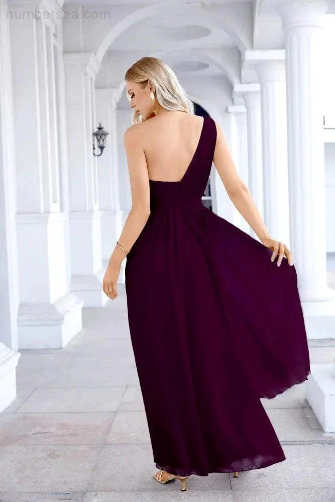 Ladies Chiffon One Shoulder Bridesmaid Evening Dress Wedding Party Evening Dress 28133 - Image 178