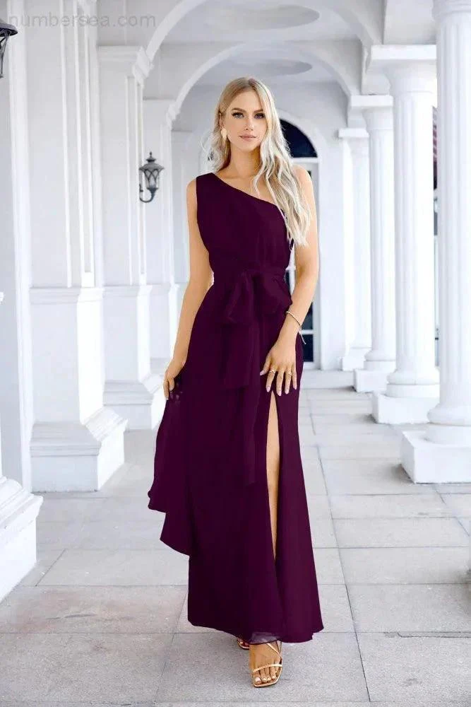 Ladies Chiffon One Shoulder Bridesmaid Evening Dress Wedding Party Evening Dress 28133 - Image 179