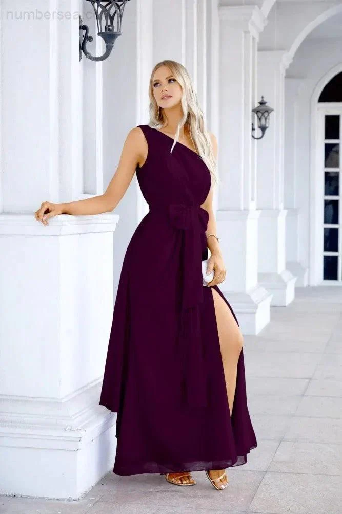 Ladies Chiffon One Shoulder Bridesmaid Evening Dress Wedding Party Evening Dress 28133 - Image 180