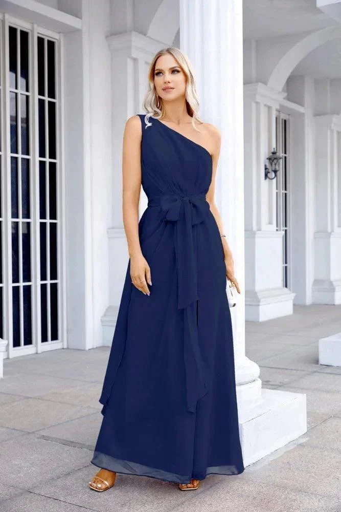 Ladies Chiffon One Shoulder Bridesmaid Evening Dress Wedding Party Evening Dress 28133 - Image 181