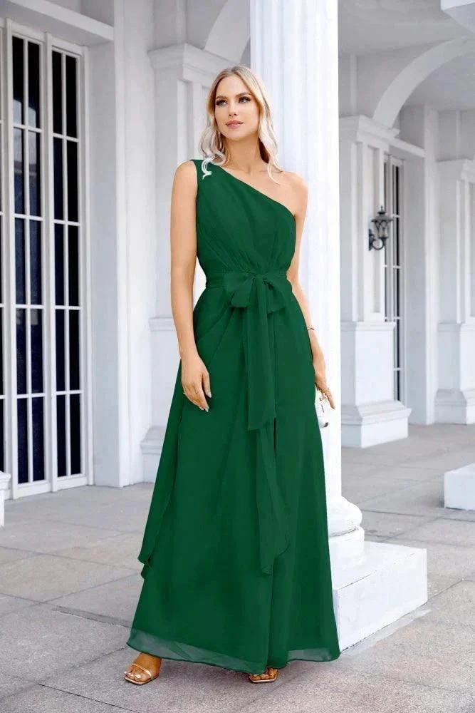 Ladies Chiffon One Shoulder Bridesmaid Evening Dress Wedding Party Evening Dress 28133 - Image 185