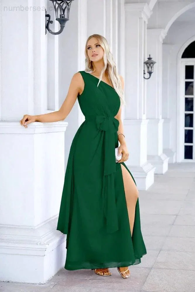 Ladies Chiffon One Shoulder Bridesmaid Evening Dress Wedding Party Evening Dress 28133 - Image 188