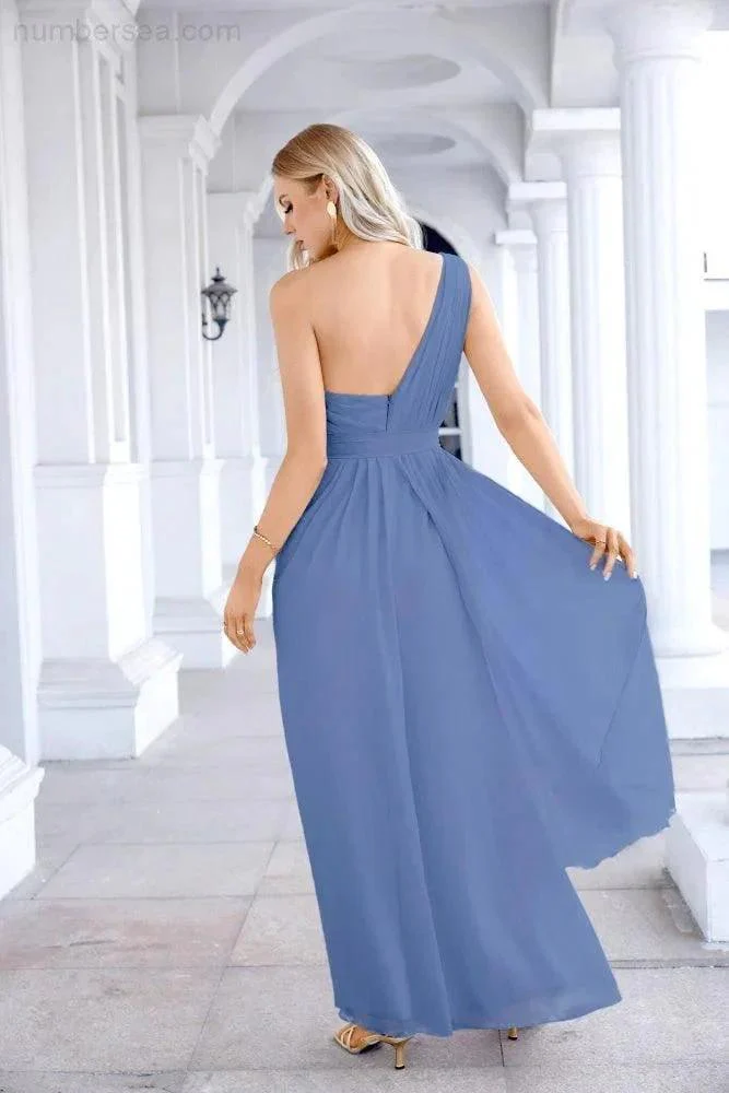 Ladies Chiffon One Shoulder Bridesmaid Evening Dress Wedding Party Evening Dress 28133 - Image 190