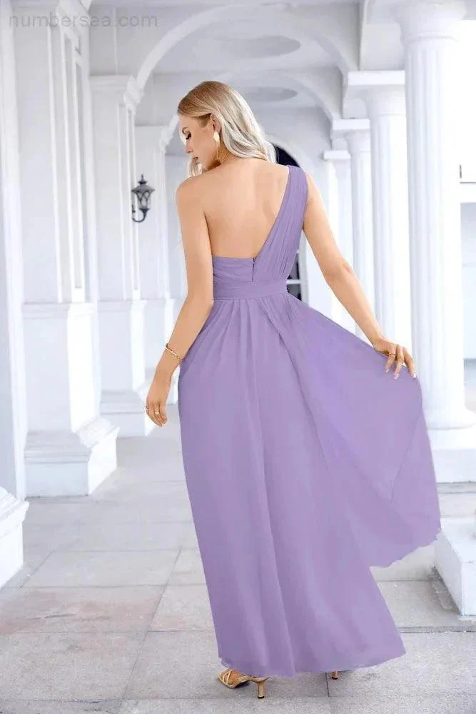 Ladies Chiffon One Shoulder Bridesmaid Evening Dress Wedding Party Evening Dress 28133 - Image 194