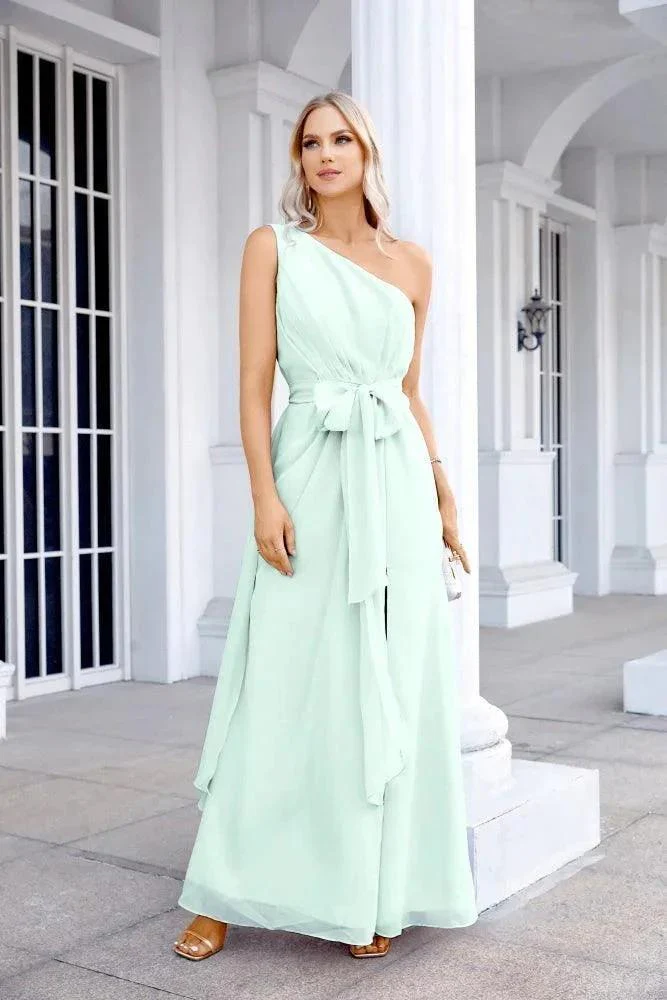 Ladies Chiffon One Shoulder Bridesmaid Evening Dress Wedding Party Evening Dress 28133 - Image 197