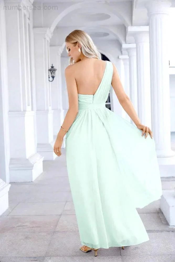 Ladies Chiffon One Shoulder Bridesmaid Evening Dress Wedding Party Evening Dress 28133 - Image 198