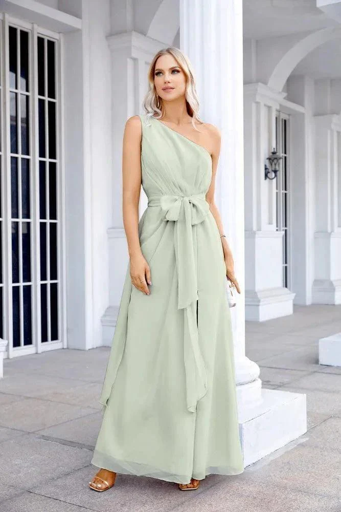 Ladies Chiffon One Shoulder Bridesmaid Evening Dress Wedding Party Evening Dress 28133 - Image 201