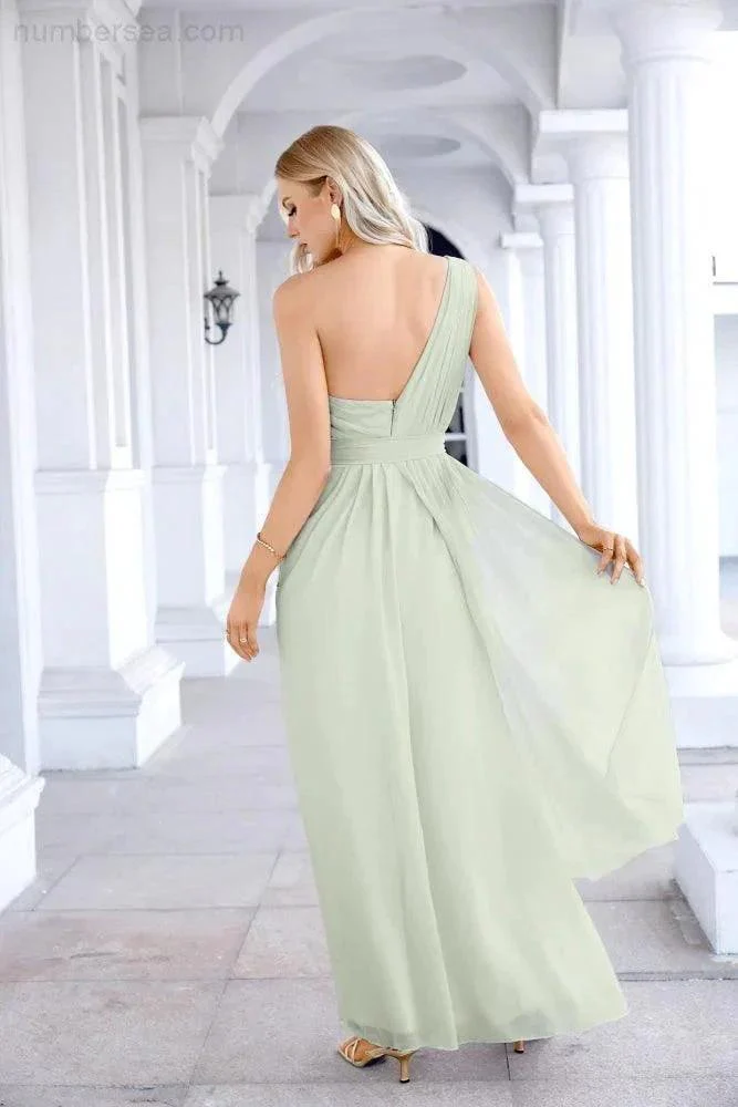 Ladies Chiffon One Shoulder Bridesmaid Evening Dress Wedding Party Evening Dress 28133 - Image 202