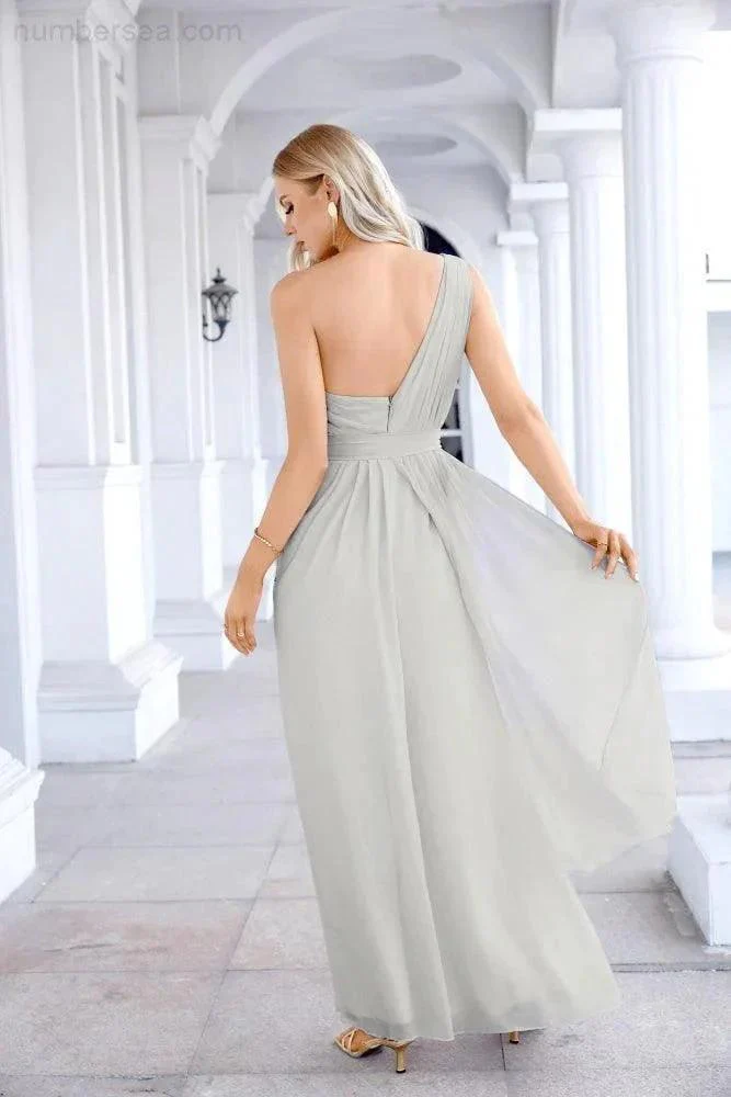 Ladies Chiffon One Shoulder Bridesmaid Evening Dress Wedding Party Evening Dress 28133 - Image 206
