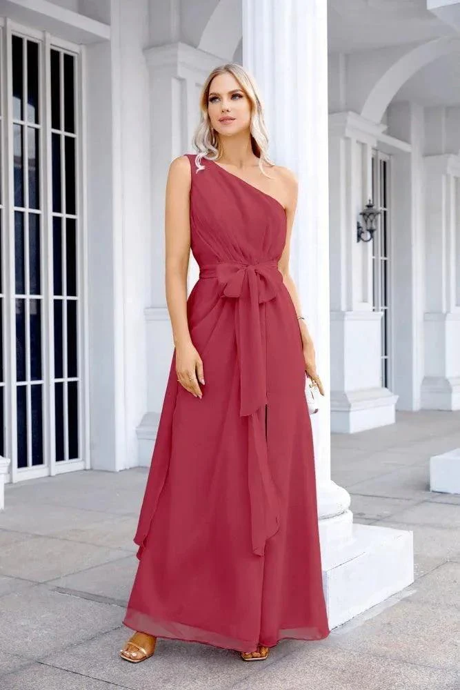 Ladies Chiffon One Shoulder Bridesmaid Evening Dress Wedding Party Evening Dress 28133 - Image 209