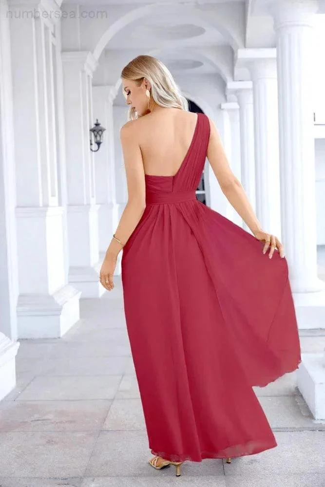 Ladies Chiffon One Shoulder Bridesmaid Evening Dress Wedding Party Evening Dress 28133 - Image 210