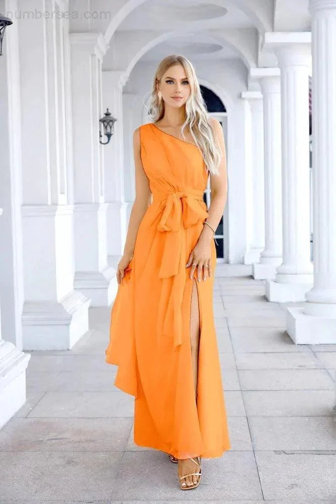 Ladies Chiffon One Shoulder Bridesmaid Evening Dress Wedding Party Evening Dress 28133 - Image 24