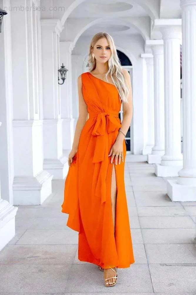 Ladies Chiffon One Shoulder Bridesmaid Evening Dress Wedding Party Evening Dress 28133 - Image 31