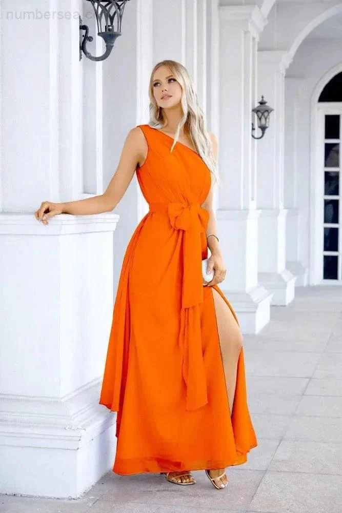 Ladies Chiffon One Shoulder Bridesmaid Evening Dress Wedding Party Evening Dress 28133 - Image 32