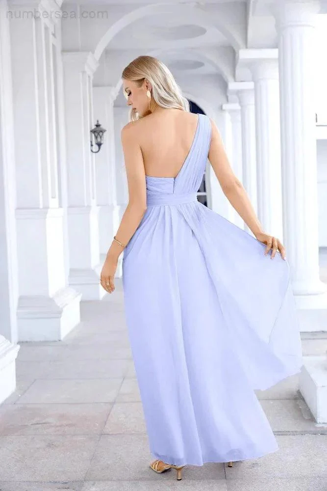 Ladies Chiffon One Shoulder Bridesmaid Evening Dress Wedding Party Evening Dress 28133 - Image 34