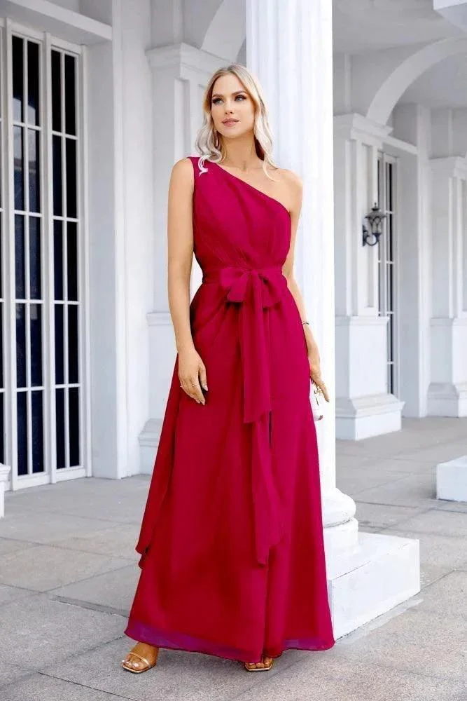 Ladies Chiffon One Shoulder Bridesmaid Evening Dress Wedding Party Evening Dress 28133 - Image 37