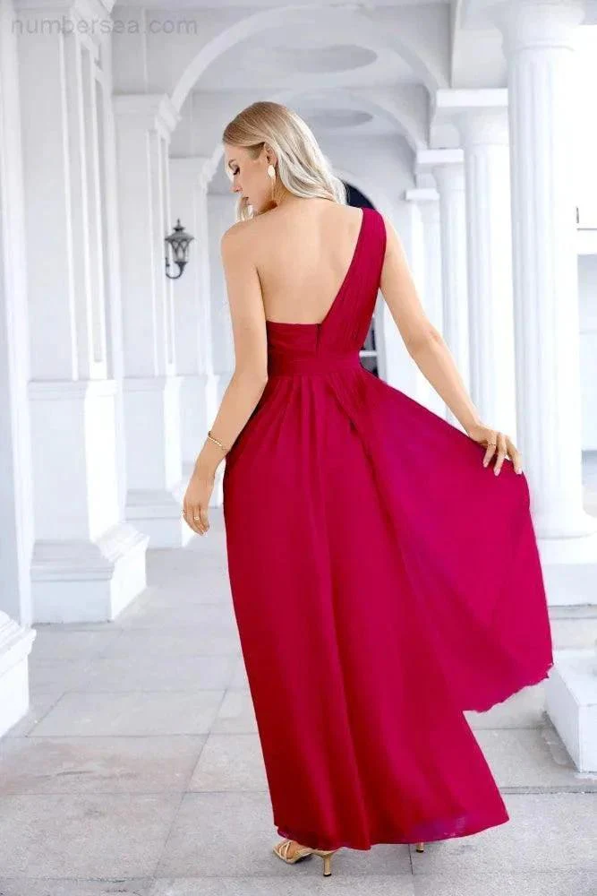 Ladies Chiffon One Shoulder Bridesmaid Evening Dress Wedding Party Evening Dress 28133 - Image 38