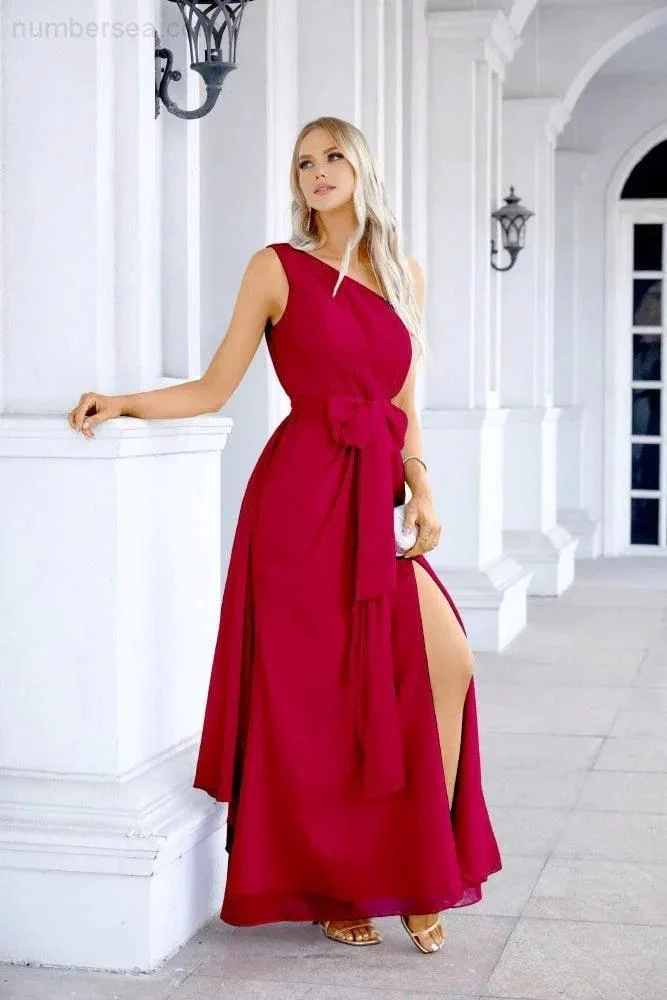 Ladies Chiffon One Shoulder Bridesmaid Evening Dress Wedding Party Evening Dress 28133 - Image 39
