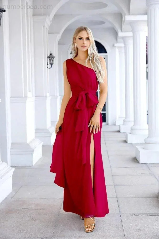 Ladies Chiffon One Shoulder Bridesmaid Evening Dress Wedding Party Evening Dress 28133 - Image 40