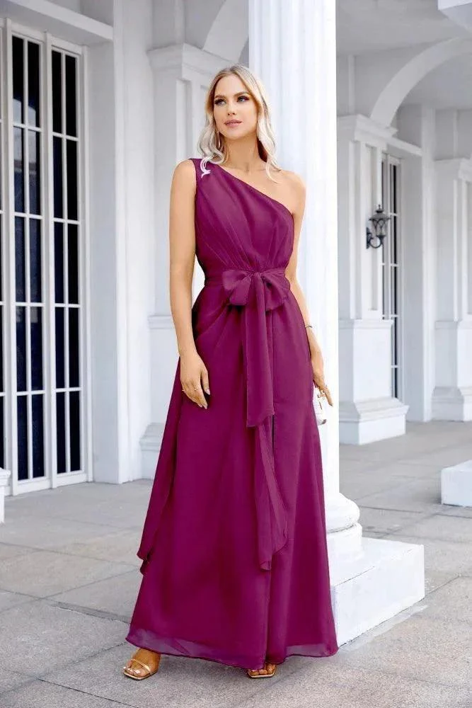 Ladies Chiffon One Shoulder Bridesmaid Evening Dress Wedding Party Evening Dress 28133 - Image 41