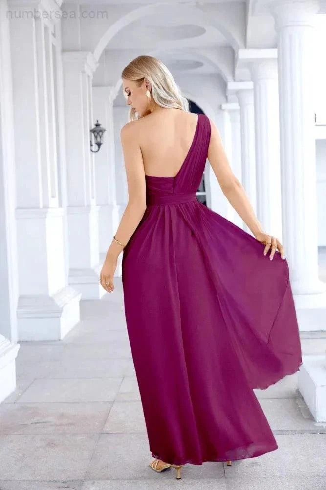 Ladies Chiffon One Shoulder Bridesmaid Evening Dress Wedding Party Evening Dress 28133 - Image 42