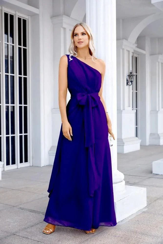 Ladies Chiffon One Shoulder Bridesmaid Evening Dress Wedding Party Evening Dress 28133 - Image 45