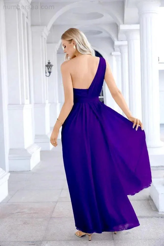 Ladies Chiffon One Shoulder Bridesmaid Evening Dress Wedding Party Evening Dress 28133 - Image 46
