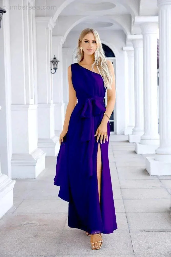 Ladies Chiffon One Shoulder Bridesmaid Evening Dress Wedding Party Evening Dress 28133 - Image 47