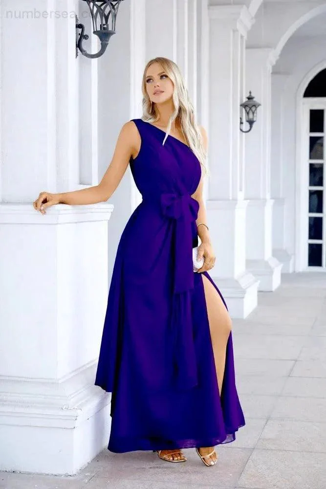 Ladies Chiffon One Shoulder Bridesmaid Evening Dress Wedding Party Evening Dress 28133 - Image 48