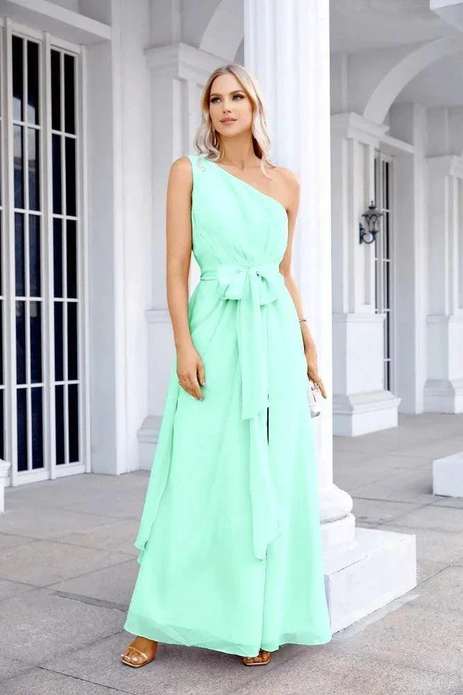 Ladies Chiffon One Shoulder Bridesmaid Evening Dress Wedding Party Evening Dress 28133 - Image 49
