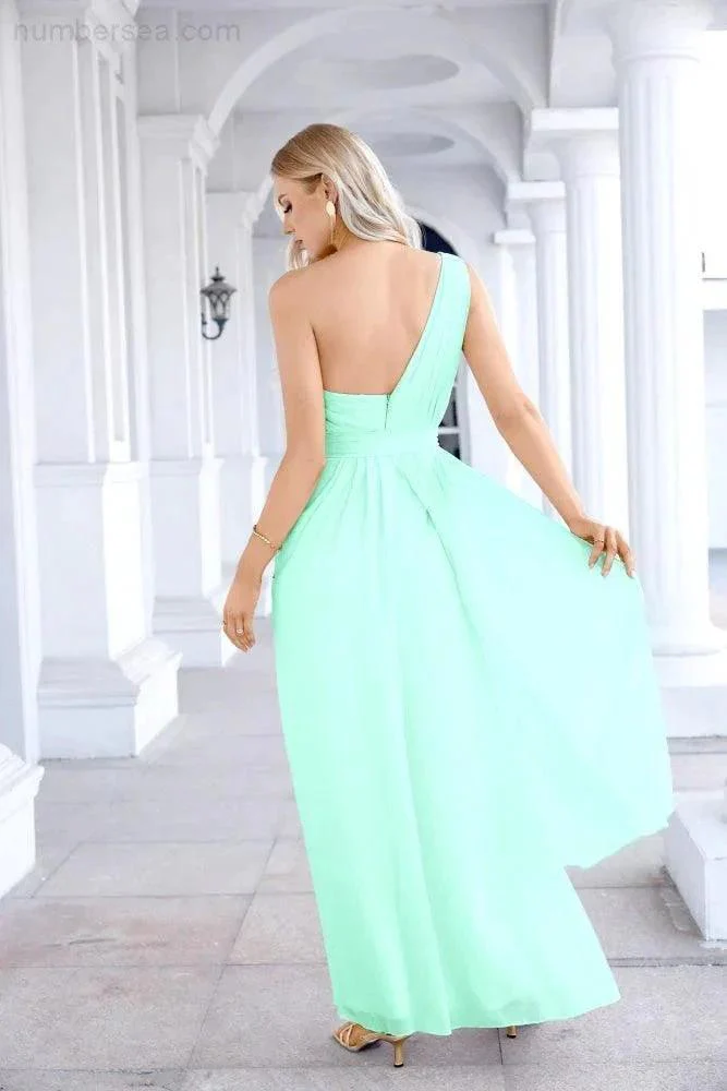 Ladies Chiffon One Shoulder Bridesmaid Evening Dress Wedding Party Evening Dress 28133 - Image 50