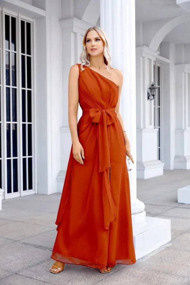 Ladies Chiffon One Shoulder Bridesmaid Evening Dress Wedding Party Evening Dress 28133 - Image 53