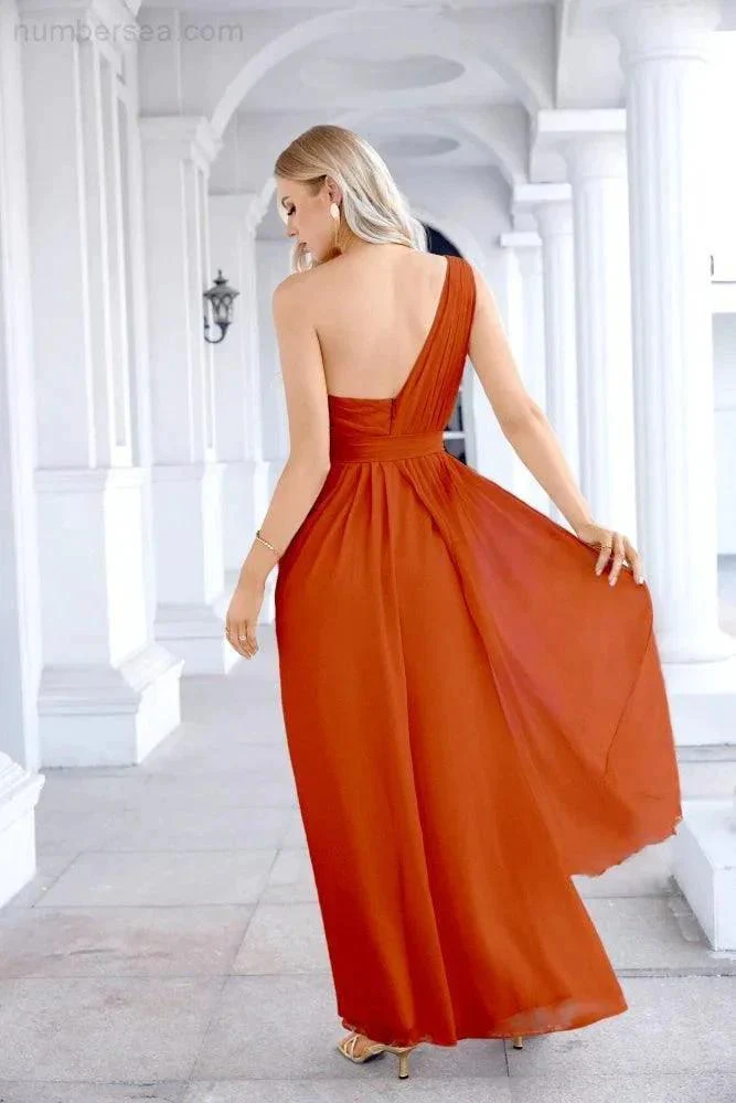 Ladies Chiffon One Shoulder Bridesmaid Evening Dress Wedding Party Evening Dress 28133 - Image 54