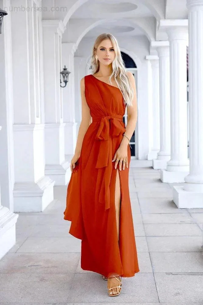 Ladies Chiffon One Shoulder Bridesmaid Evening Dress Wedding Party Evening Dress 28133 - Image 55