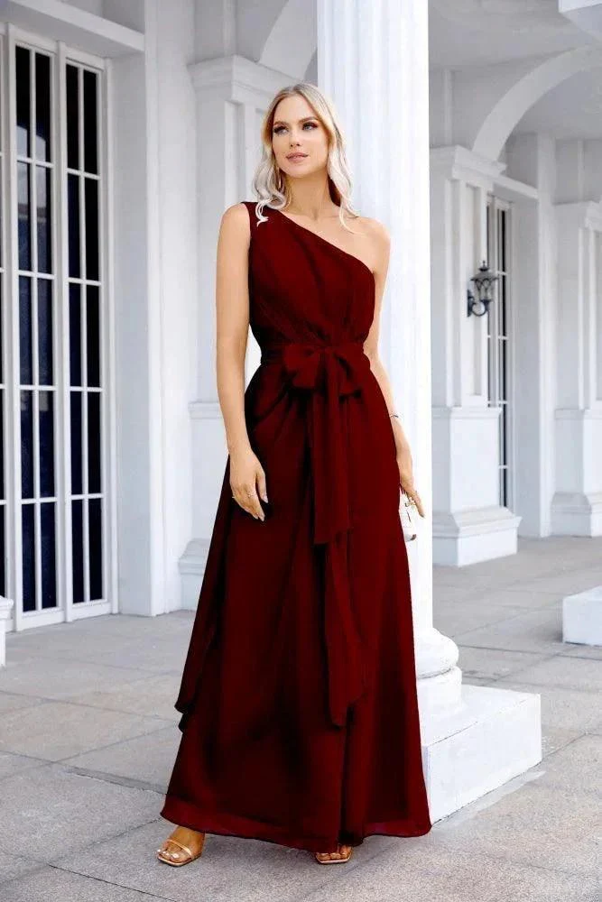 Ladies Chiffon One Shoulder Bridesmaid Evening Dress Wedding Party Evening Dress 28133 - Image 57