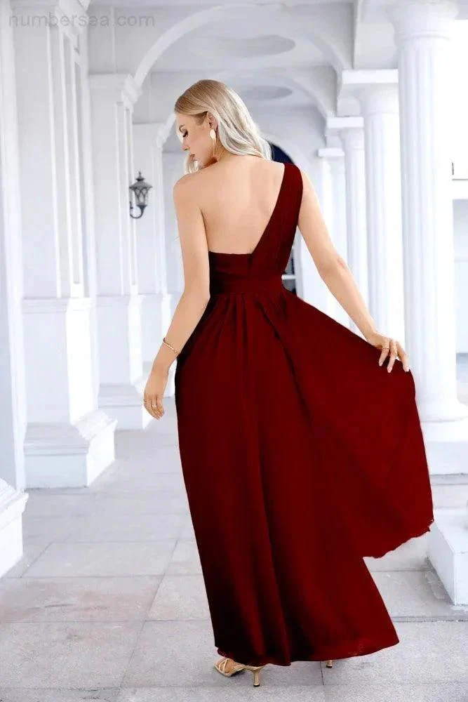 Ladies Chiffon One Shoulder Bridesmaid Evening Dress Wedding Party Evening Dress 28133 - Image 58