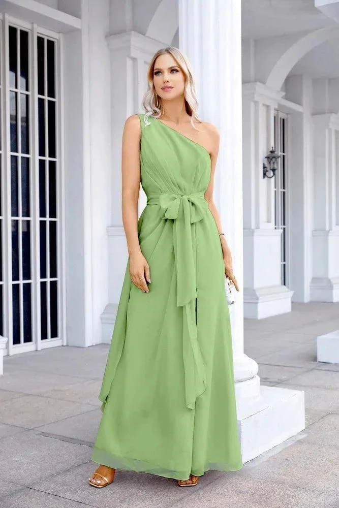 Ladies Chiffon One Shoulder Bridesmaid Evening Dress Wedding Party Evening Dress 28133 - Image 61