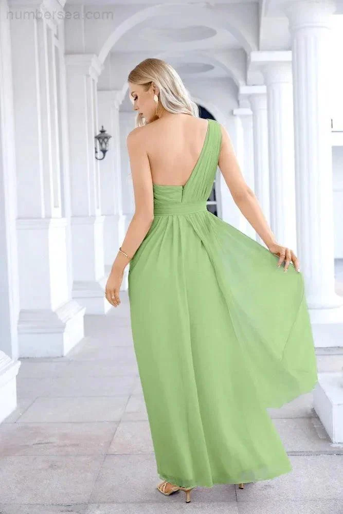 Ladies Chiffon One Shoulder Bridesmaid Evening Dress Wedding Party Evening Dress 28133 - Image 62