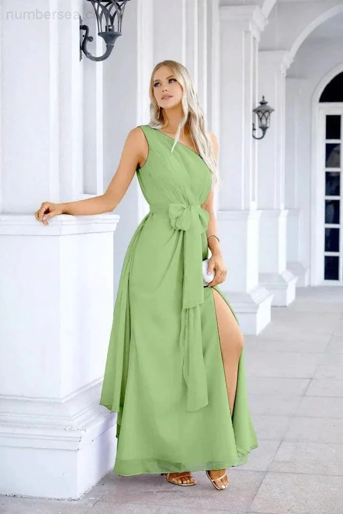 Ladies Chiffon One Shoulder Bridesmaid Evening Dress Wedding Party Evening Dress 28133 - Image 64