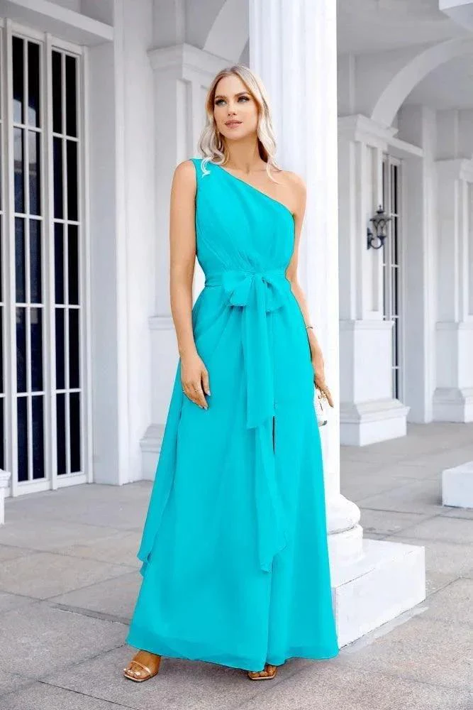 Ladies Chiffon One Shoulder Bridesmaid Evening Dress Wedding Party Evening Dress 28133 - Image 65