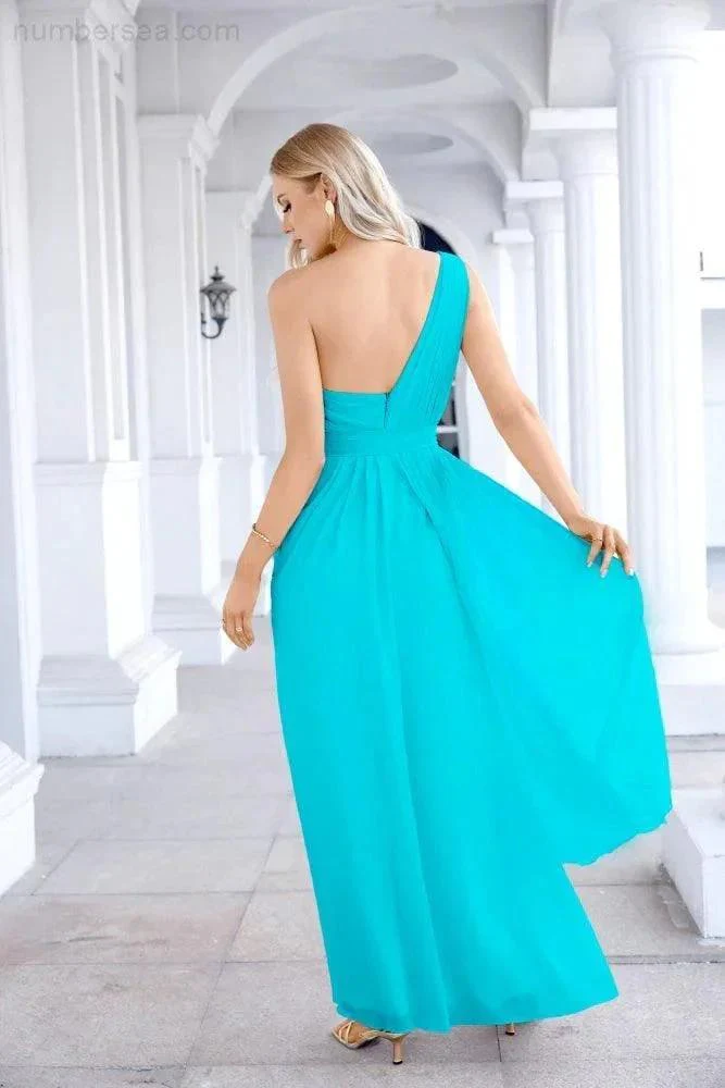 Ladies Chiffon One Shoulder Bridesmaid Evening Dress Wedding Party Evening Dress 28133 - Image 66