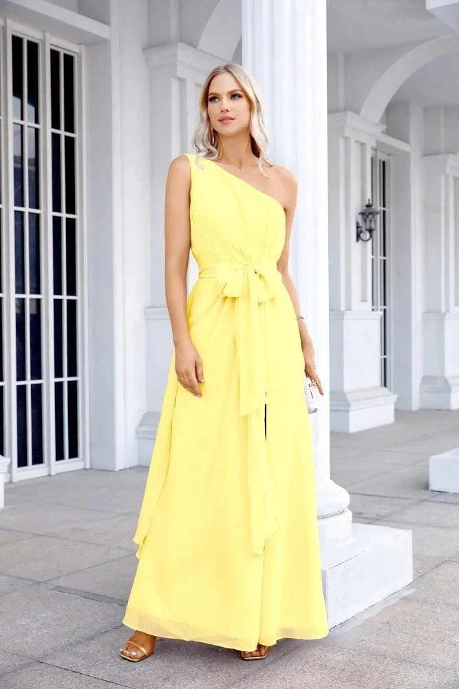 Ladies Chiffon One Shoulder Bridesmaid Evening Dress Wedding Party Evening Dress 28133 - Image 69