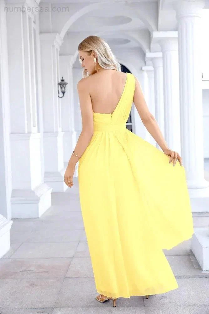 Ladies Chiffon One Shoulder Bridesmaid Evening Dress Wedding Party Evening Dress 28133 - Image 70