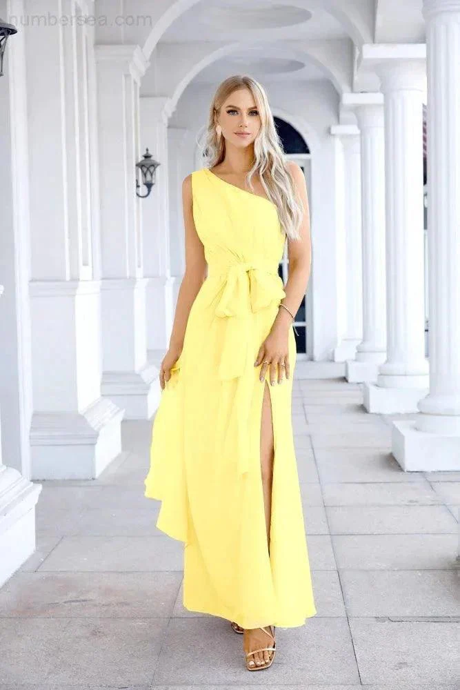 Ladies Chiffon One Shoulder Bridesmaid Evening Dress Wedding Party Evening Dress 28133 - Image 71