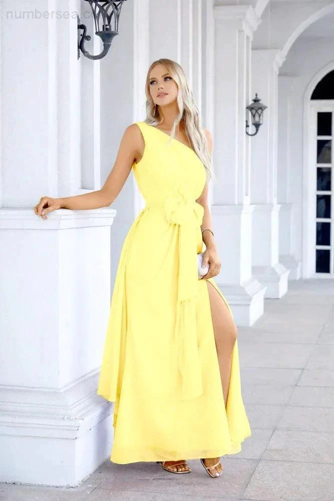 Ladies Chiffon One Shoulder Bridesmaid Evening Dress Wedding Party Evening Dress 28133 - Image 72