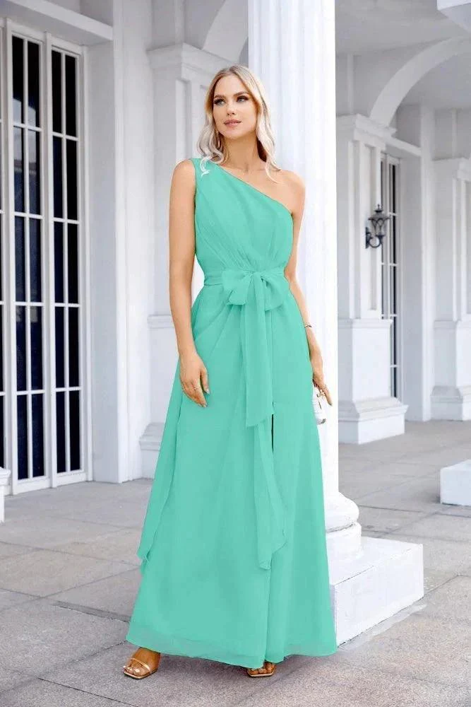 Ladies Chiffon One Shoulder Bridesmaid Evening Dress Wedding Party Evening Dress 28133 - Image 73