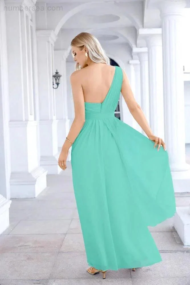 Ladies Chiffon One Shoulder Bridesmaid Evening Dress Wedding Party Evening Dress 28133 - Image 74